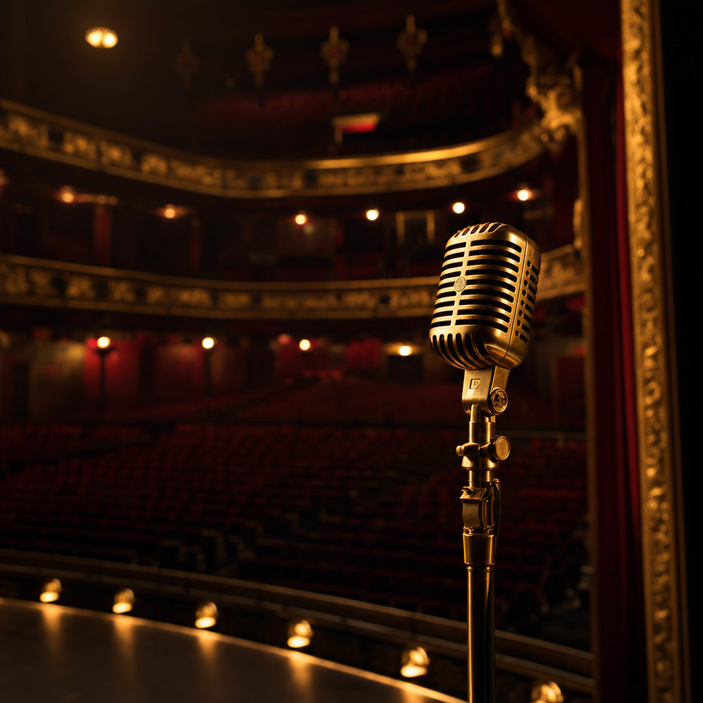 Rideau rouge plissé sur une scène de théâtre